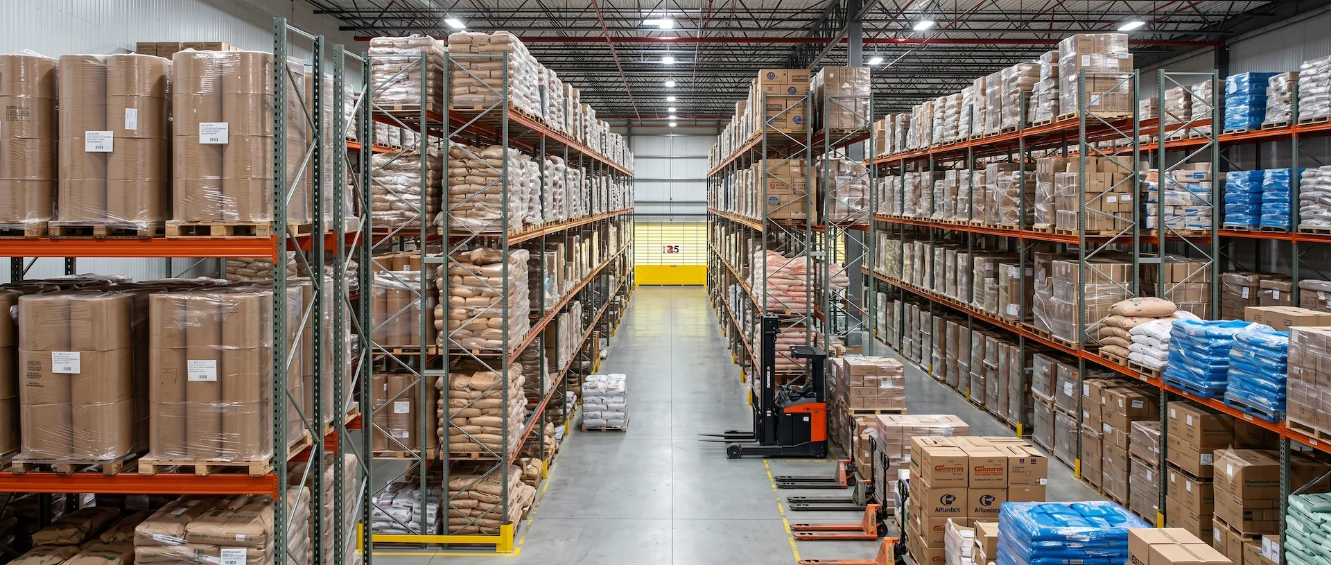 Centro logístico com ingredientes armazenados
